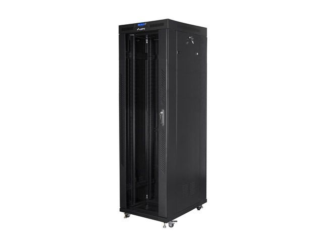 Lanberg FF01-8842-12BL 19" 42U SZÉL:800mm MÉLY:800mm MAG:2097mm LCD lapraszerelt üvegajtós fekete rack szekrény