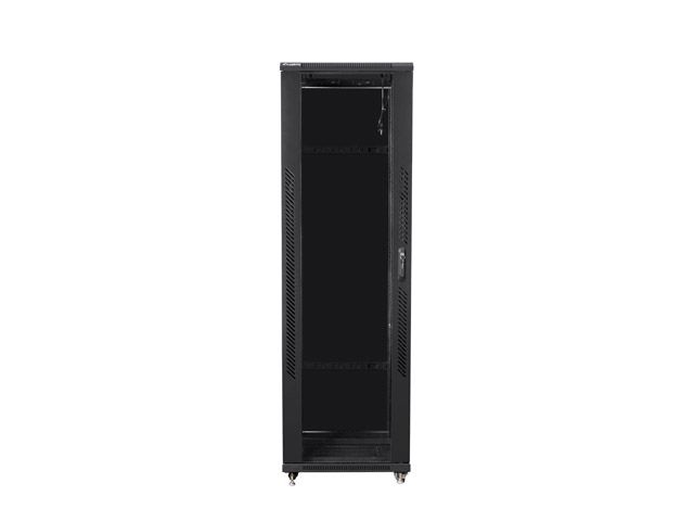 Lanberg FF01-8842-12B 19" 42U SZÉL:800mm MÉLY:800mm MAG:2047mm lapraszerelt üvegajtós fekete rack szekrény