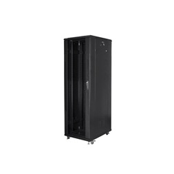 Lanberg FF01-8842-12B 19" 42U SZÉL:800mm MÉLY:800mm MAG:2047mm lapraszerelt üvegajtós fekete rack szekrény