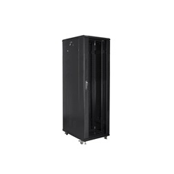 Lanberg FF01-8842-12B 19" 42U SZÉL:800mm MÉLY:800mm MAG:2047mm lapraszerelt üvegajtós fekete rack szekrény