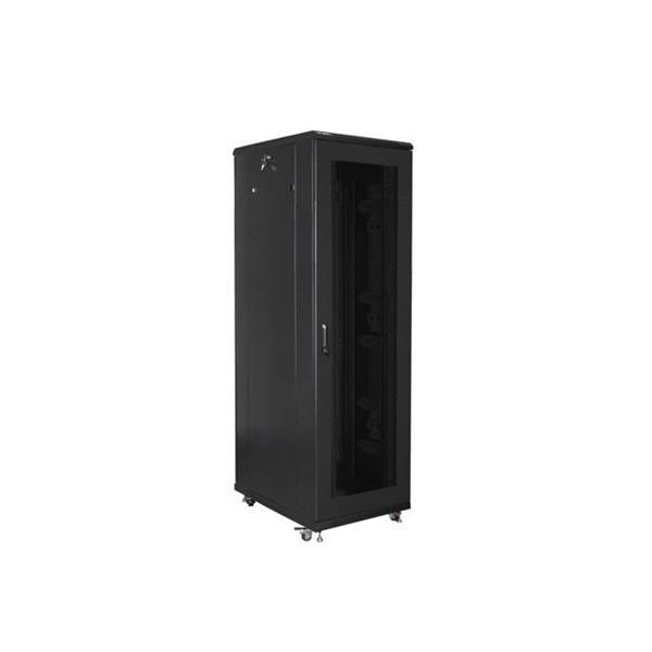Lanberg FF01-8842-23B 19" 42U SZÉL:800mm MÉLY:800mm MAG:2047mm lapraszerelt hálós fémajtós fekete rack szekrény
