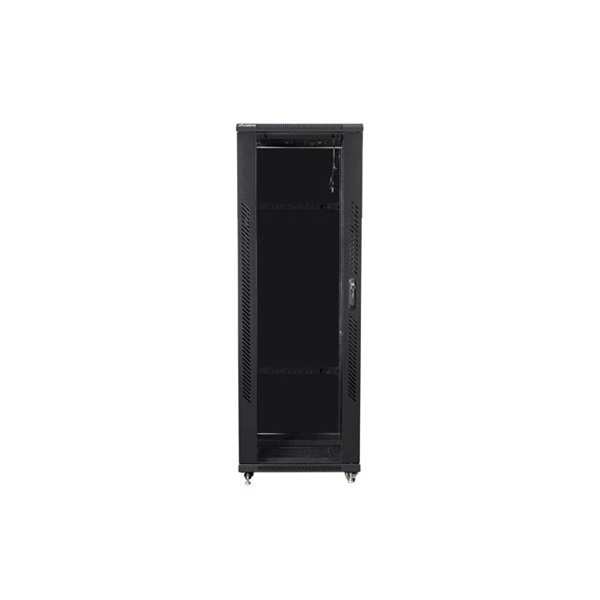 Lanberg FF01-8847-12B 19" 47U SZÉL:800mm MÉLY:800mm MAG:2270mm lapraszerelt üvegajtós fekete rack szekrény