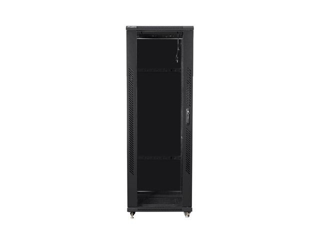 Lanberg FF01-8847-12B 19" 47U SZÉL:800mm MÉLY:800mm MAG:2270mm lapraszerelt üvegajtós fekete rack szekrény