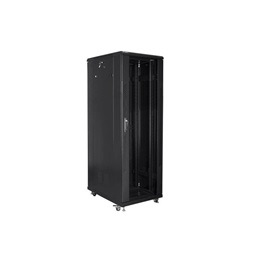 Lanberg FF01-8847-12B 19" 47U SZÉL:800mm MÉLY:800mm MAG:2270mm lapraszerelt üvegajtós fekete rack szekrény