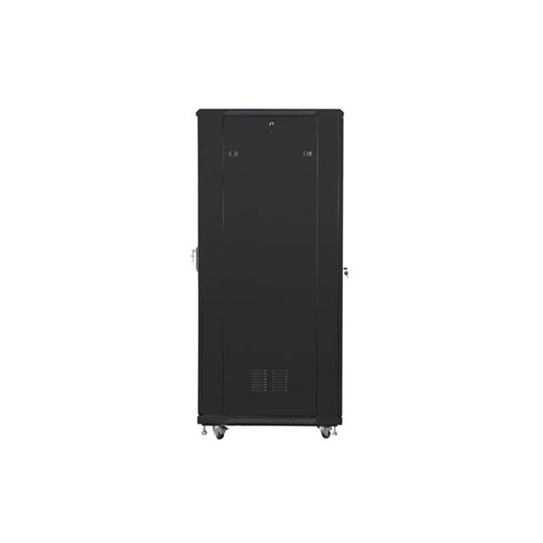 Lanberg FF01-8847-12B 19" 47U SZÉL:800mm MÉLY:800mm MAG:2270mm lapraszerelt üvegajtós fekete rack szekrény
