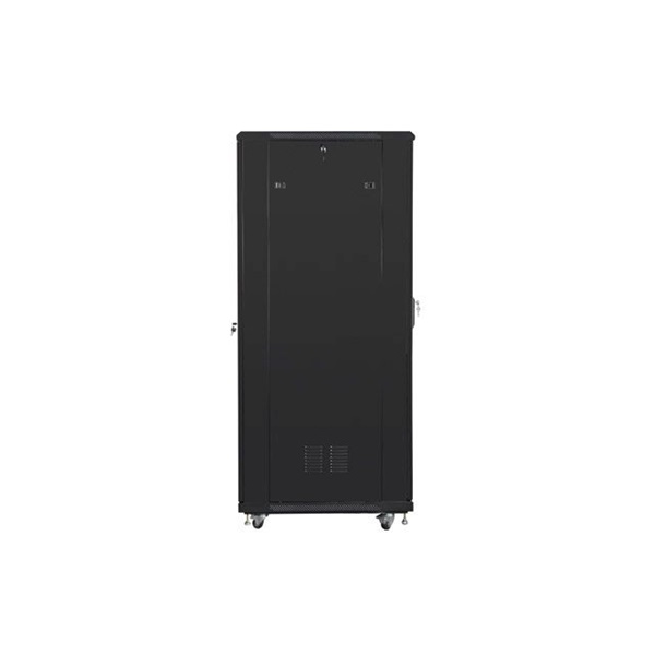 Lanberg FF01-8847-12B 19" 47U SZÉL:800mm MÉLY:800mm MAG:2270mm lapraszerelt üvegajtós fekete rack szekrény
