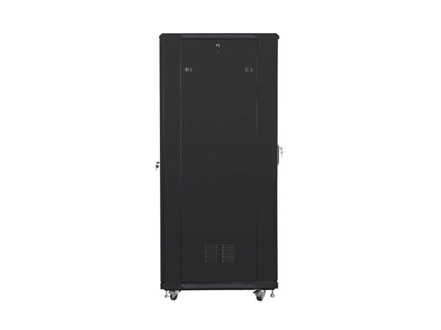 Lanberg FF01-8847-12B 19" 47U SZÉL:800mm MÉLY:800mm MAG:2270mm lapraszerelt üvegajtós fekete rack szekrény
