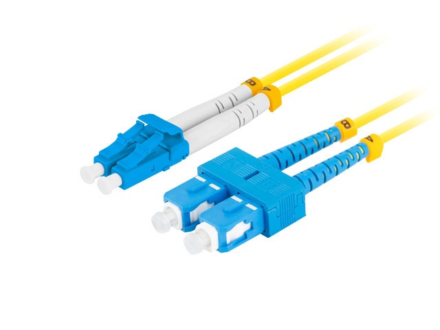 Lanberg FO-SULU-SD11-0050-YE duplex optikai patch kábel 2xSC/UPC + 2LC/UPC csatlakozóval, duplex 9/125 LSZH, 5m