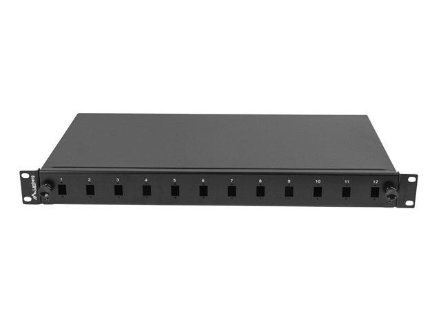 Lanberg FOP1-12SS-LDB 19" 1U 12xSC simplex vagy 12xLC duplex fekete kihúzható optikai üres patch panel