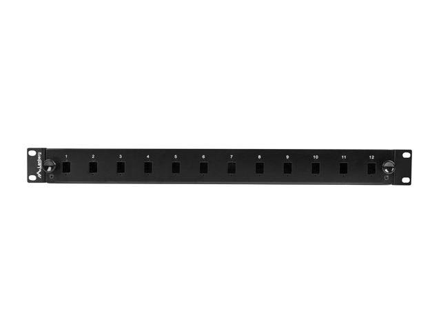 Lanberg FOP1-12SS-LDB 19" 1U 12xSC simplex vagy 12xLC duplex fekete kihúzható optikai üres patch panel