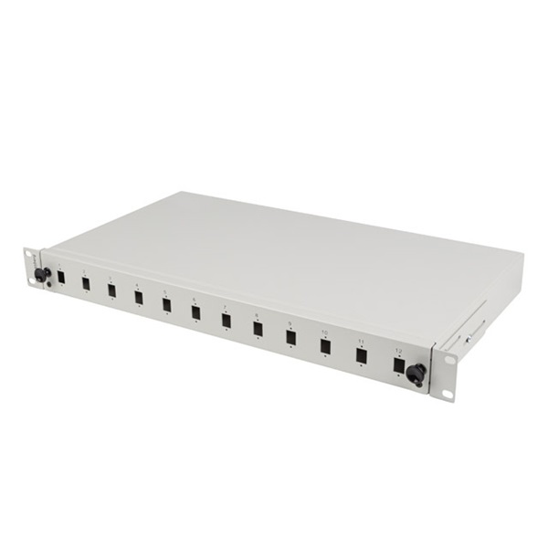 Lanberg FOP1-12SS-LDS 19" 1U 12xSC simplex vagy 12xLC duplex szürke kihúzható optikai üres patch panel