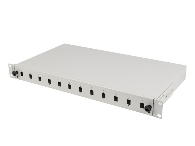 Lanberg FOP1-12SS-LDS 19" 1U 12xSC simplex vagy 12xLC duplex szürke kihúzható optikai üres patch panel