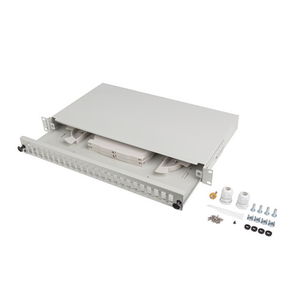 Lanberg FOP1-24SD-LQS 19" 1U 24xSC duplex vagy 24xLC Quad szürke kihúzható optikai üres patch panel