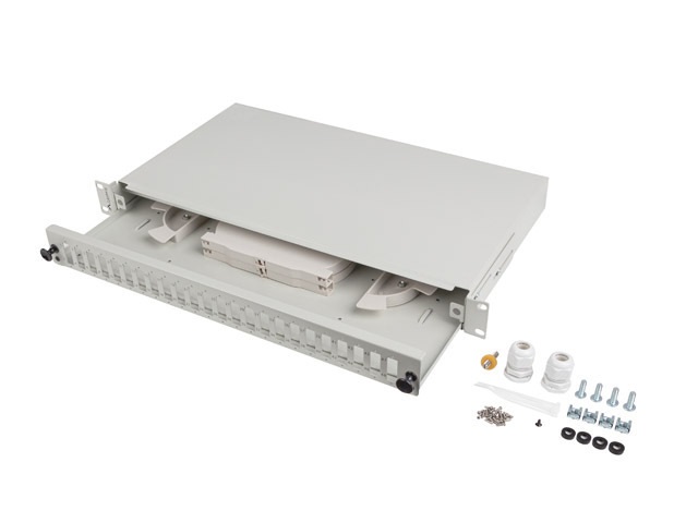 Lanberg FOP1-24SD-LQS 19" 1U 24xSC duplex vagy 24xLC Quad szürke kihúzható optikai üres patch panel