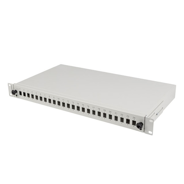Lanberg FOP1-24SS-LDS 19" 1U 24xSC simplex vagy 24xLC duplex szürke kihúzható optikai üres patch panel