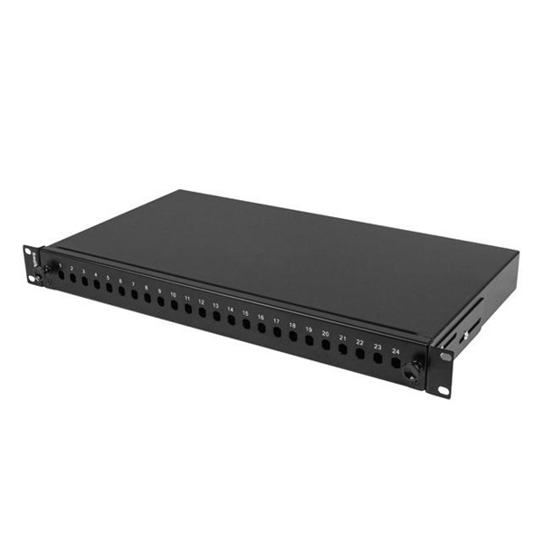 Lanberg FOP1-24ST-FCB 19" 1U 24xST vagy 24xFC fekete kihúzható optikai üres patch panel