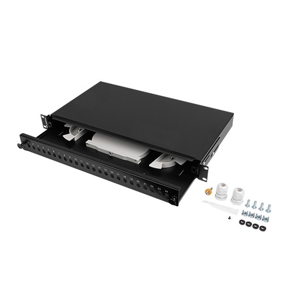 Lanberg FOP1-24ST-FCB 19" 1U 24xST vagy 24xFC fekete kihúzható optikai üres patch panel