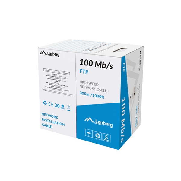 Lanberg LCF5-10CC-0305-S FTP CCA 1Gb/s 100MHz 305m árnyékolatlan réz bevonatú alumínium fali kábel
