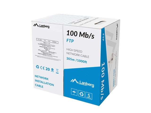 Lanberg LCF5-10CC-0305-S FTP CCA 1Gb/s 100MHz 305m árnyékolatlan réz bevonatú alumínium fali kábel