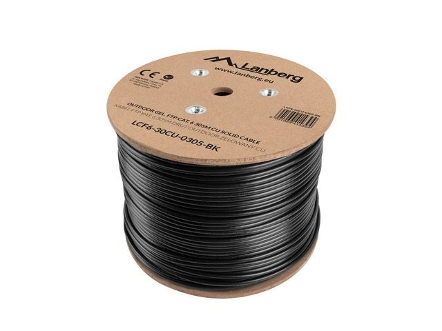 Lanberg LCF6-30CU-0305-BK Cat.6 F/UTP AWG23 Fca PE+PVC 305m árnyékolt zselés fekete kültéri kábel