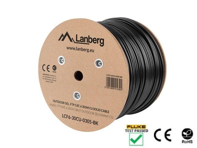 Lanberg LCF6-30CU-0305-BK Cat.6 F/UTP AWG23 Fca PE+PVC 305m árnyékolt zselés fekete kültéri kábel