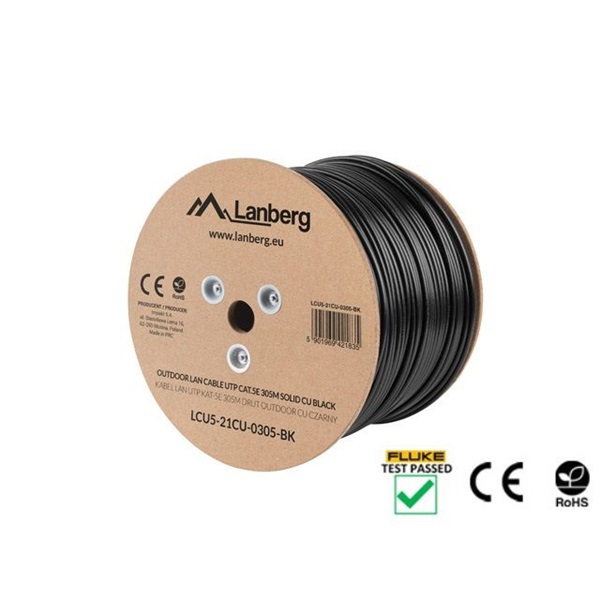Lanberg LCU5-21CU-0305-BK Cat.5e U/UTP AWG24 Fca PE 305m árnyékolatlan fekete kültéri kábel