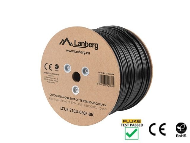Lanberg LCU5-21CU-0305-BK Cat.5e U/UTP AWG24 Fca PE 305m árnyékolatlan fekete kültéri kábel