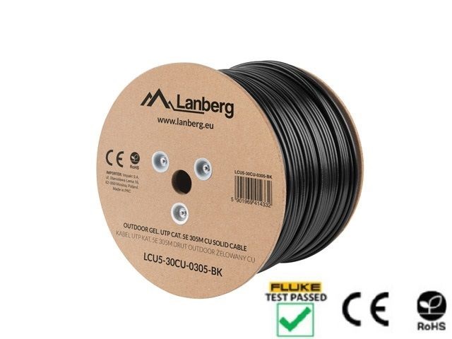 Lanberg LCU5-30CU-0305-BK Cat.5e U/UTP AWG24 Fca PE+PVC 305m árnyékolatlan zselés fekete kültéri kábel