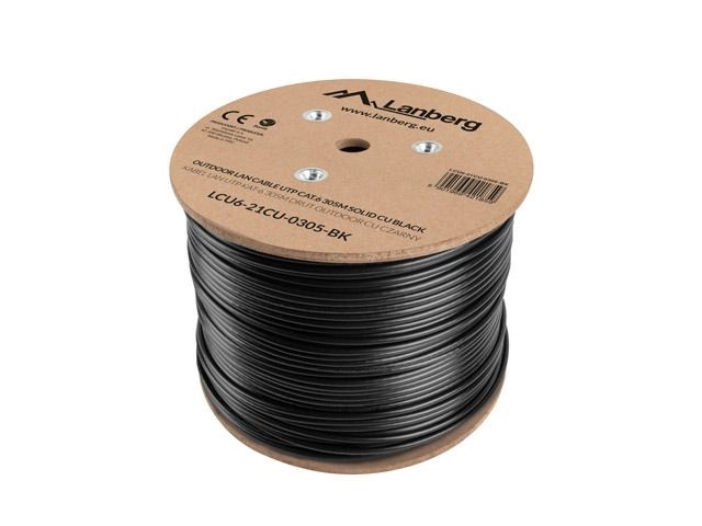 Lanberg LCU6-21CU-0305-BK Cat.6 U/UTP AWG23 Fca PE 305m árnyékolatlan fekete kültéri kábel