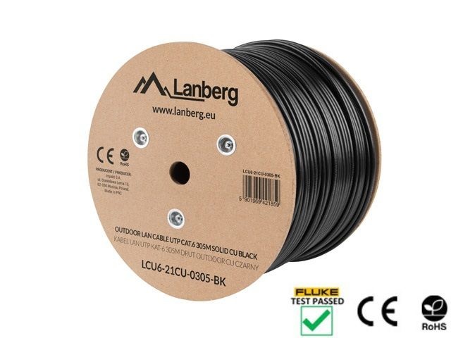 Lanberg LCU6-21CU-0305-BK Cat.6 U/UTP AWG23 Fca PE 305m árnyékolatlan fekete kültéri kábel