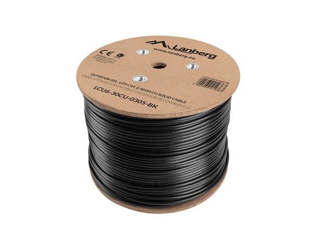 Lanberg LCU6-30CU-0305-BK Cat.6 U/UTP AWG23 Fca PE+PVC 305m árnyékolatlan zselés fekete kültéri kábel