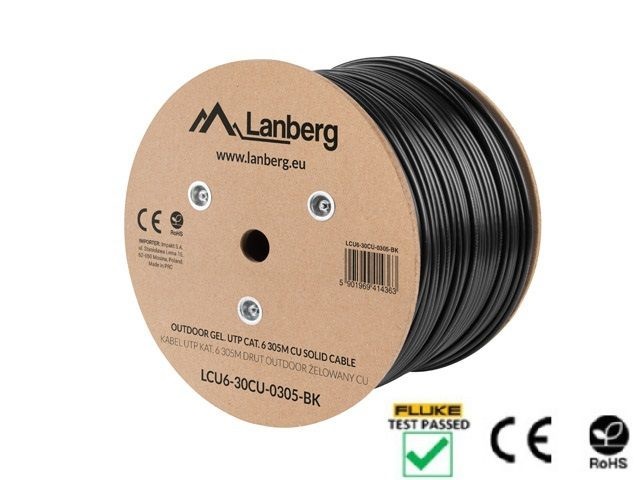 Lanberg LCU6-30CU-0305-BK Cat.6 U/UTP AWG23 Fca PE+PVC 305m árnyékolatlan zselés fekete kültéri kábel