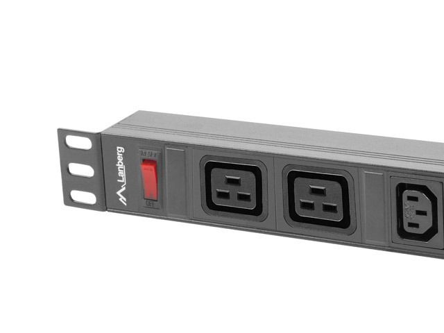 Lanberg PDU-02I1908I-0200-C20-BK 2m vezeték 19"/1U 2xC19 8xC13 aljzat C20 csatlakozóvéggel fekete elosztósor kapcsolóval