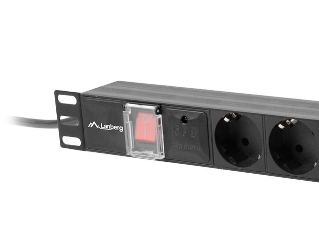 Lanberg PDU-07F-0200-BK 2m vezetékkel 19"/1U 7xSchuko aljzat Uni-Schuko csatlakozóvéggel fekete elosztósor kapcsolóval