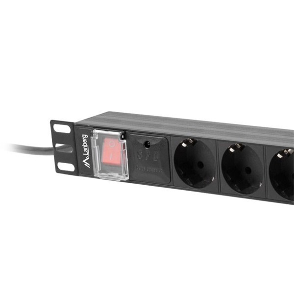 Lanberg PDU-08F-0200-BK 2m vezetékkel 19"/1U 8xSchuko aljzat Uni-Schuko csatlakozóvéggel fekete elosztósor kapcsolóval