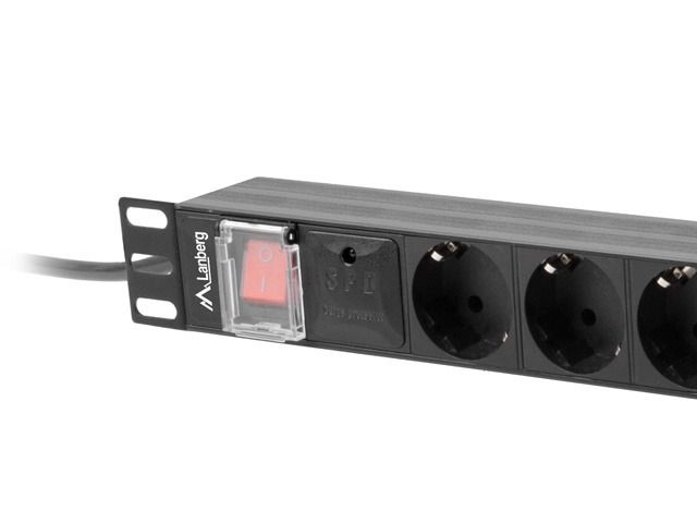 Lanberg PDU-08F-0200-BK 2m vezetékkel 19"/1U 8xSchuko aljzat Uni-Schuko csatlakozóvéggel fekete elosztósor kapcsolóval
