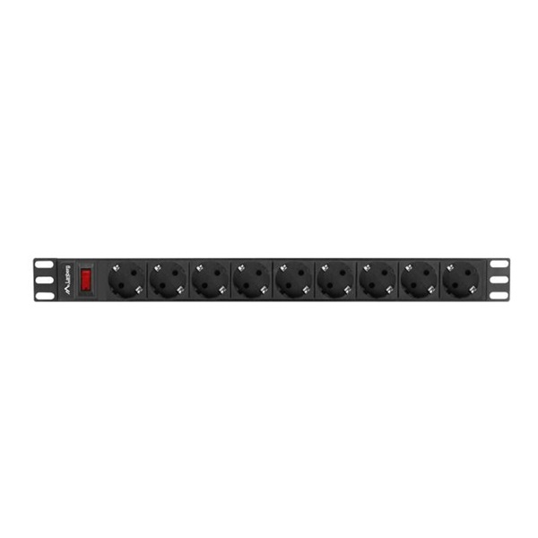 Lanberg PDU-09F-0300-BK 3m vezetékkel 19"/1U 9xSchuko aljzat Uni-Schuko csatlakozóvéggel fekete elosztósor kapcsolóval