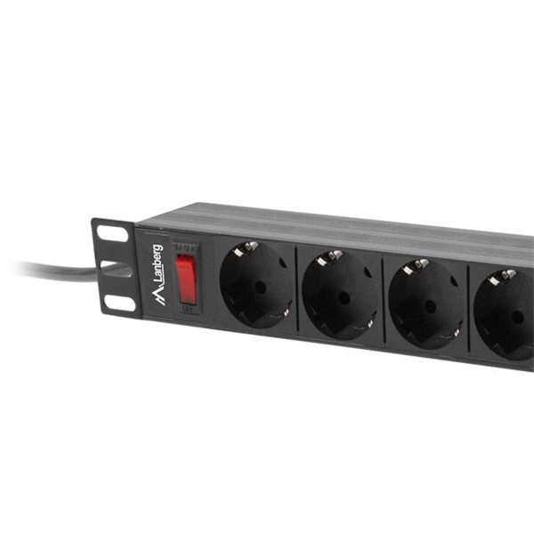 Lanberg PDU-09F-0300-BK 3m vezetékkel 19"/1U 9xSchuko aljzat Uni-Schuko csatlakozóvéggel fekete elosztósor kapcsolóval
