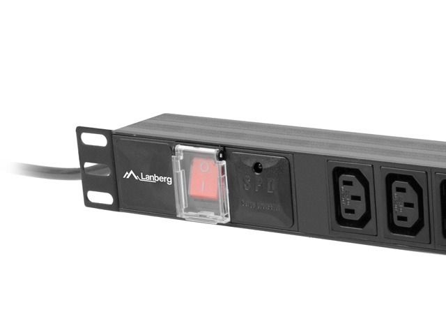 Lanberg PDU-10I-0200-IEC-BK 2m vezetékkel 19"/1U 10xC13 aljzat C14 csatlakozóvéggel fekete elosztósor kapcsolóval