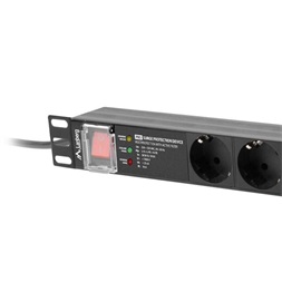 Lanberg PDU-PRO-07F-0200-BK 2m vezeték 19"/1U 7xSchuko aljzat Uni-Schuko csatlakozóvéggel fekete elosztósor kapcsolóval