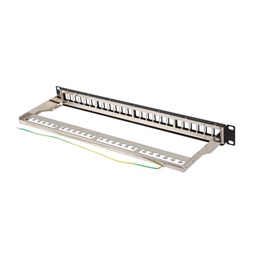 Lanberg PPKS-0924-B 19"/1U moduláris üres fekete patch panel 24 db Keystone jack fogadására, kábeltartóval