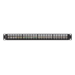 Lanberg PPKS-0924-B 19"/1U moduláris üres fekete patch panel 24 db Keystone jack fogadására, kábeltartóval