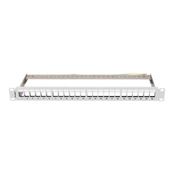 Lanberg PPKS-0924-S 19"/1U moduláris üres szürke patch panel 24 db Keystone jack fogadására, kábeltartóval