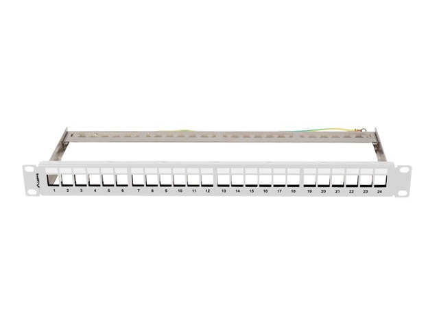 Lanberg PPKS-0924-S 19"/1U moduláris üres szürke patch panel 24 db Keystone jack fogadására, kábeltartóval