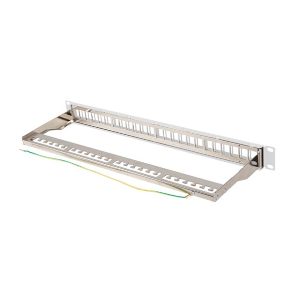 Lanberg PPKS-0924-S 19"/1U moduláris üres szürke patch panel 24 db Keystone jack fogadására, kábeltartóval