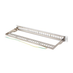 Lanberg PPKS-0924-S 19"/1U moduláris üres szürke patch panel 24 db Keystone jack fogadására, kábeltartóval