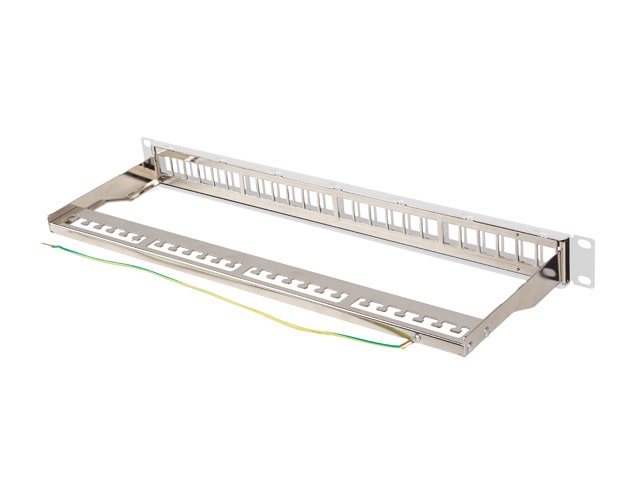 Lanberg PPKS-0924-S 19"/1U moduláris üres szürke patch panel 24 db Keystone jack fogadására, kábeltartóval