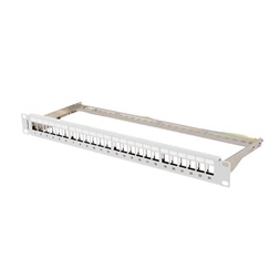 Lanberg PPKS-0924-S 19"/1U moduláris üres szürke patch panel 24 db Keystone jack fogadására, kábeltartóval