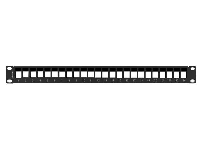 Lanberg PPKS-1024-B 19" 1U üres fekete patch panel 24 db Keystone jack fogadására, kábeltartóval
