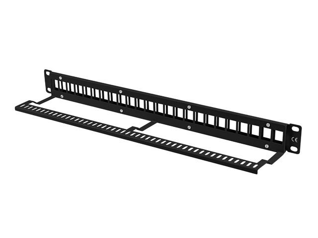 Lanberg PPKS-1024-B 19" 1U üres fekete patch panel 24 db Keystone jack fogadására, kábeltartóval
